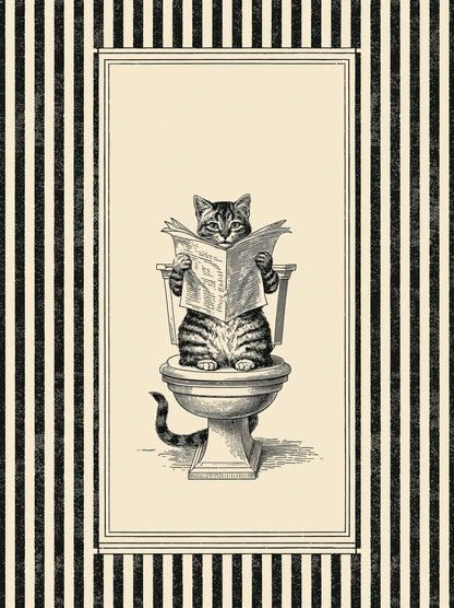 Cat Reading Newspaper Wall Art Decor - Wall Art Decor - front view