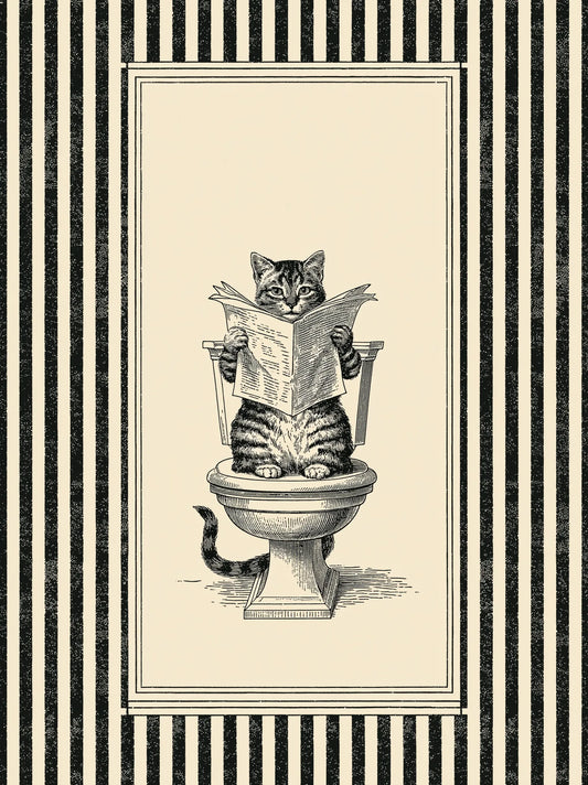 Cat Reading Newspaper Wall Art Decor - Wall Art Decor - front view