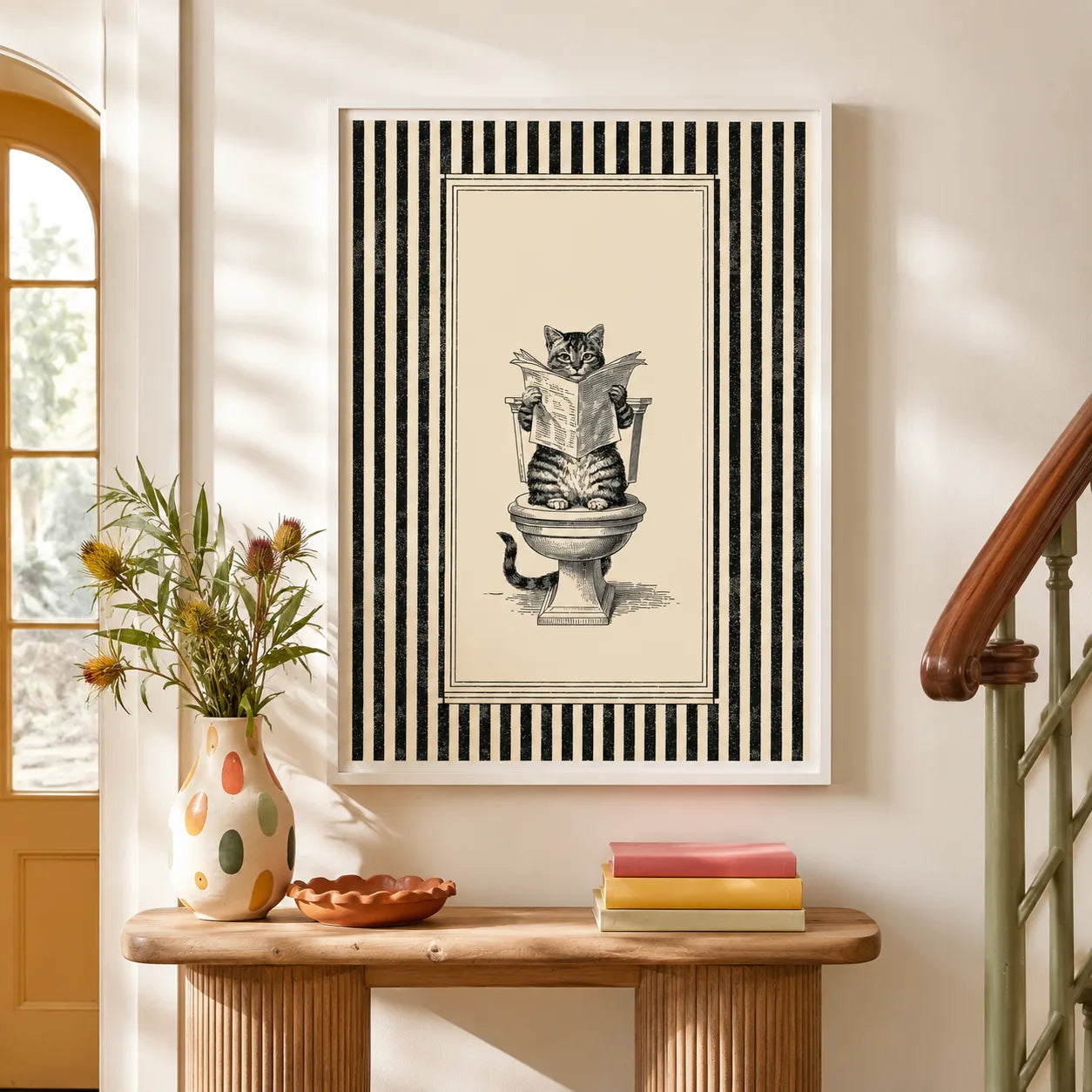 Cat Reading Newspaper Wall Art Decor - Wall Art Decor - in use