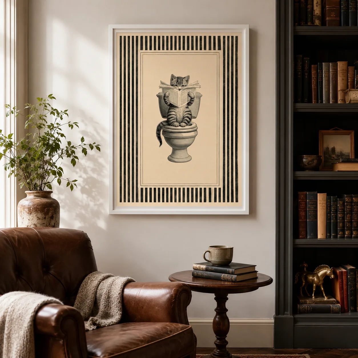 Cat Reading on Toilet Wall Art Decor - Wall Art Decor - alternate angle
