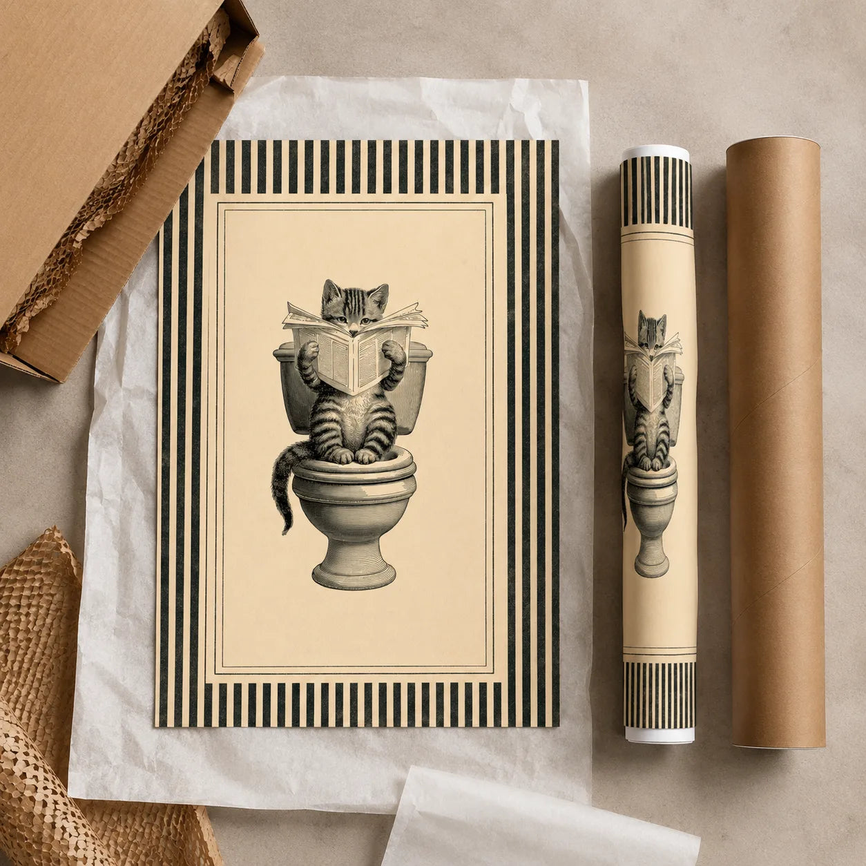 Cat Reading on Toilet Wall Art Decor - Wall Art Decor - back view