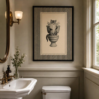 Cat Reading on Toilet Wall Art Decor - Wall Art Decor - detail