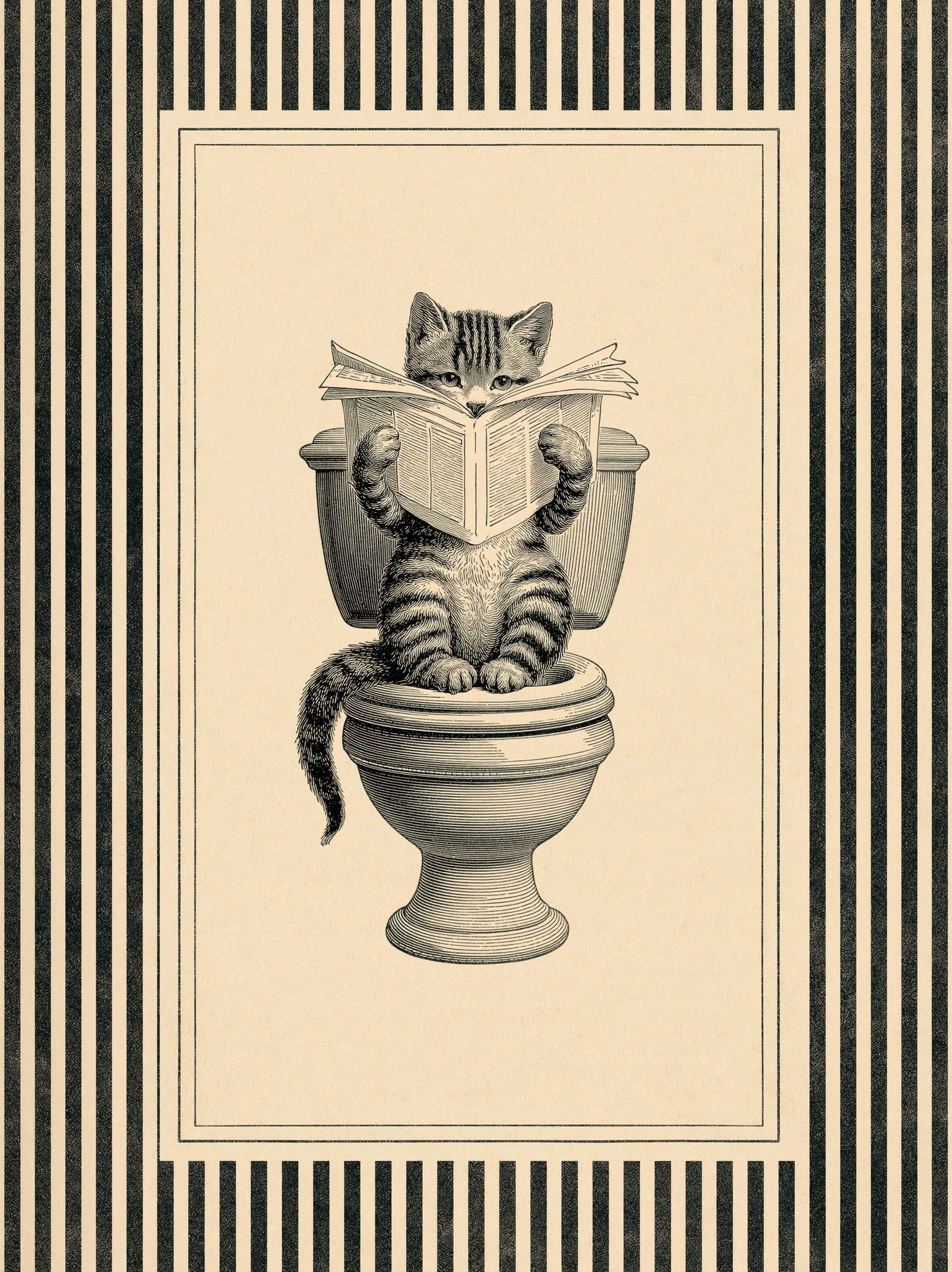 Cat Reading on Toilet Wall Art Decor - Wall Art Decor - front view