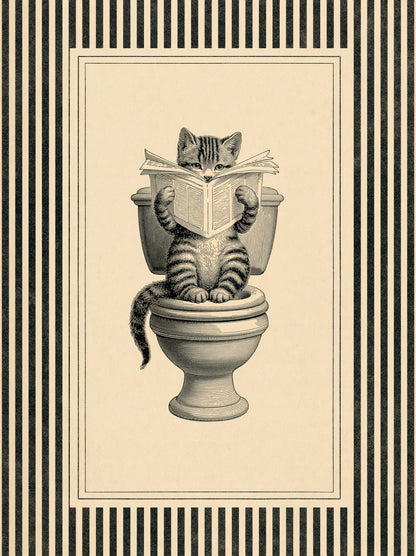 Cat Reading on Toilet Wall Art Decor - Wall Art Decor - front view