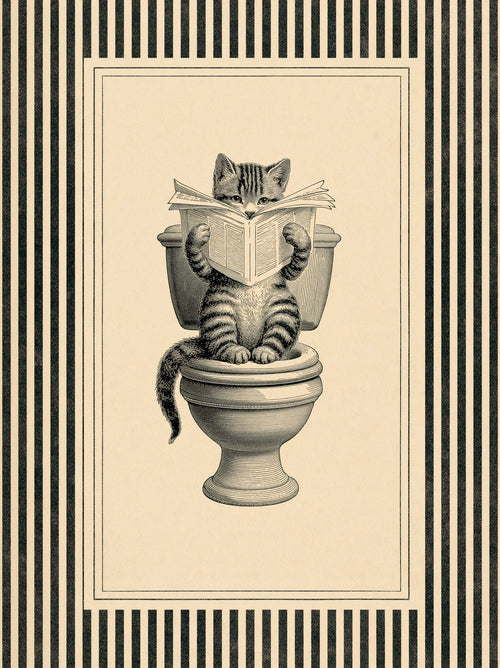 Cat Reading on Toilet Wall Art Decor