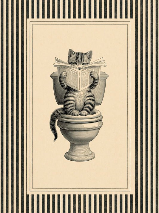 Cat Reading on Toilet Wall Art Decor - Wall Art Decor - front view