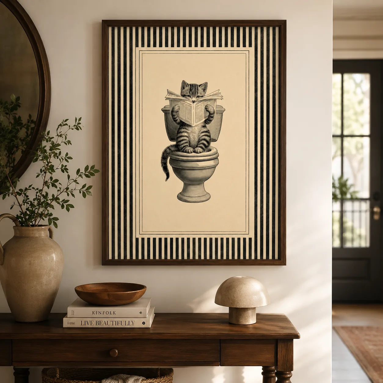 Cat Reading on Toilet Wall Art Decor - Wall Art Decor - in use