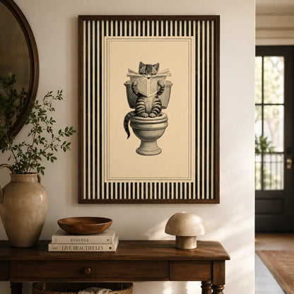 Cat Reading on Toilet Wall Art Decor - Wall Art Decor - in use