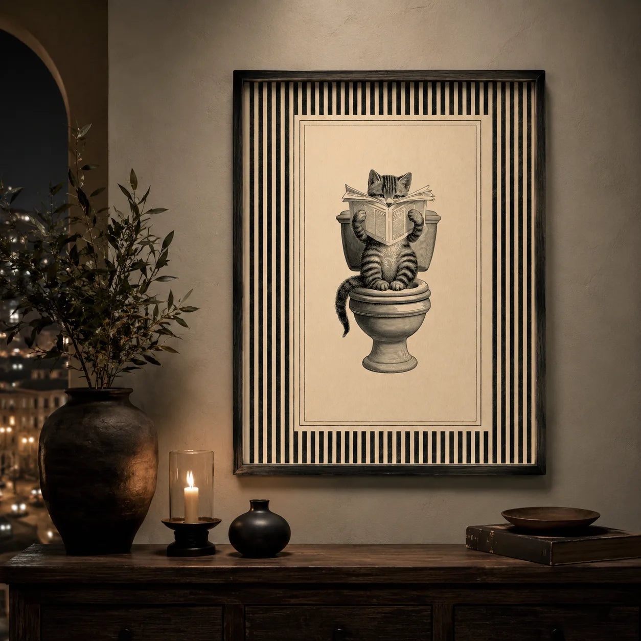 Cat Reading on Toilet Wall Art Decor - Wall Art Decor - lifestyle