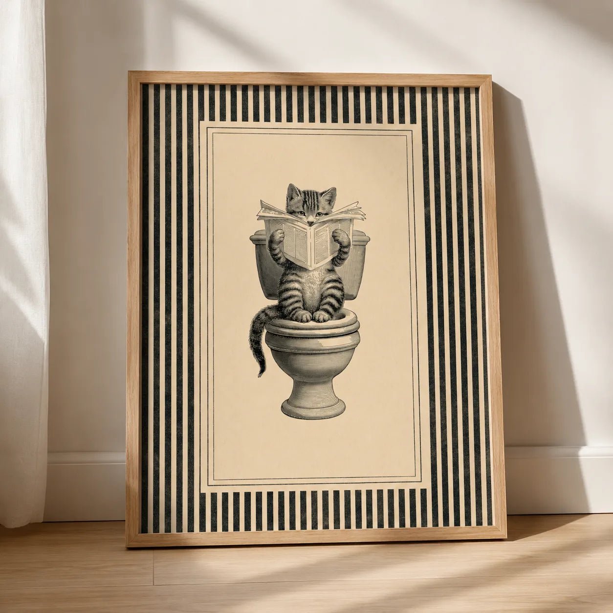 Cat Reading on Toilet Wall Art Decor - Wall Art Decor - side view