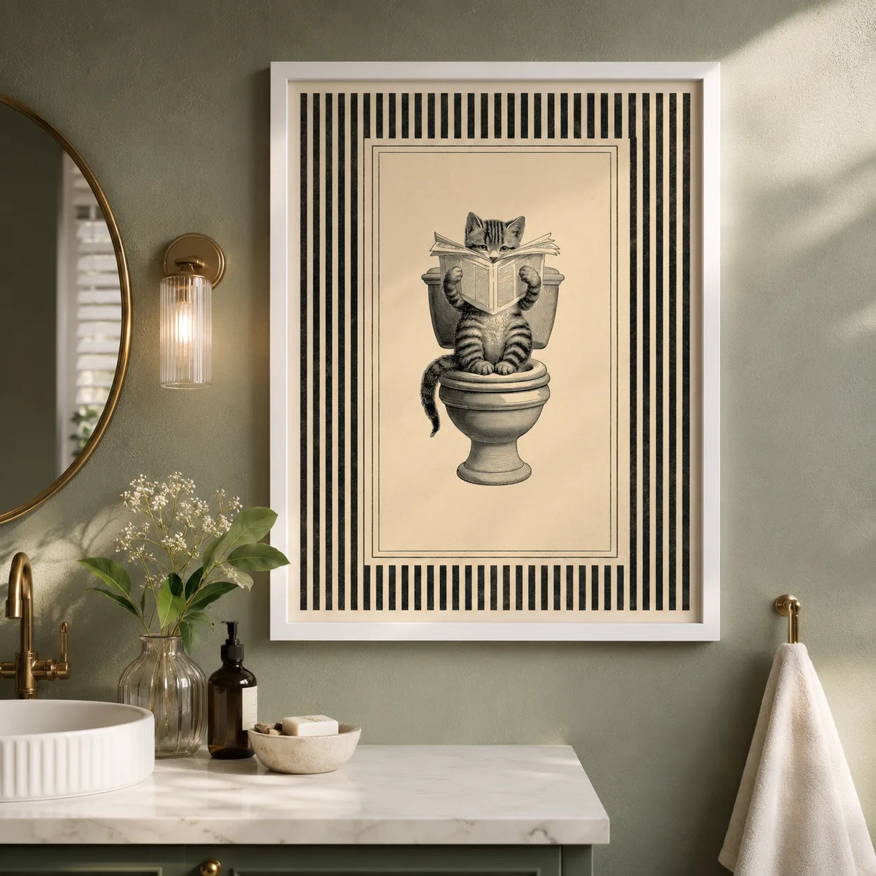 Cat Reading on Toilet Wall Art Decor - Wall Art Decor - styled