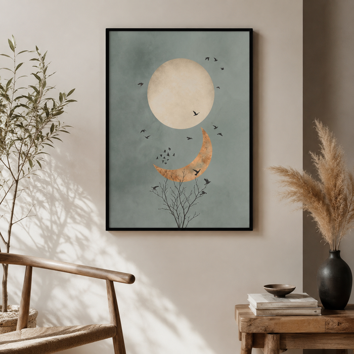Celestial Moon and Crescent Boho Wall Art Decor