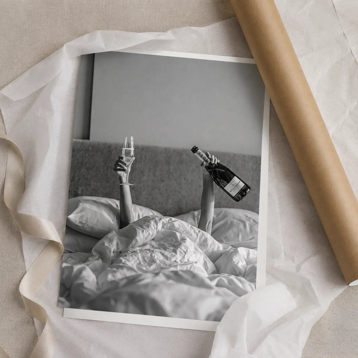 Champagne in Bed Wall Art Decor - Wall Art Decor - back view