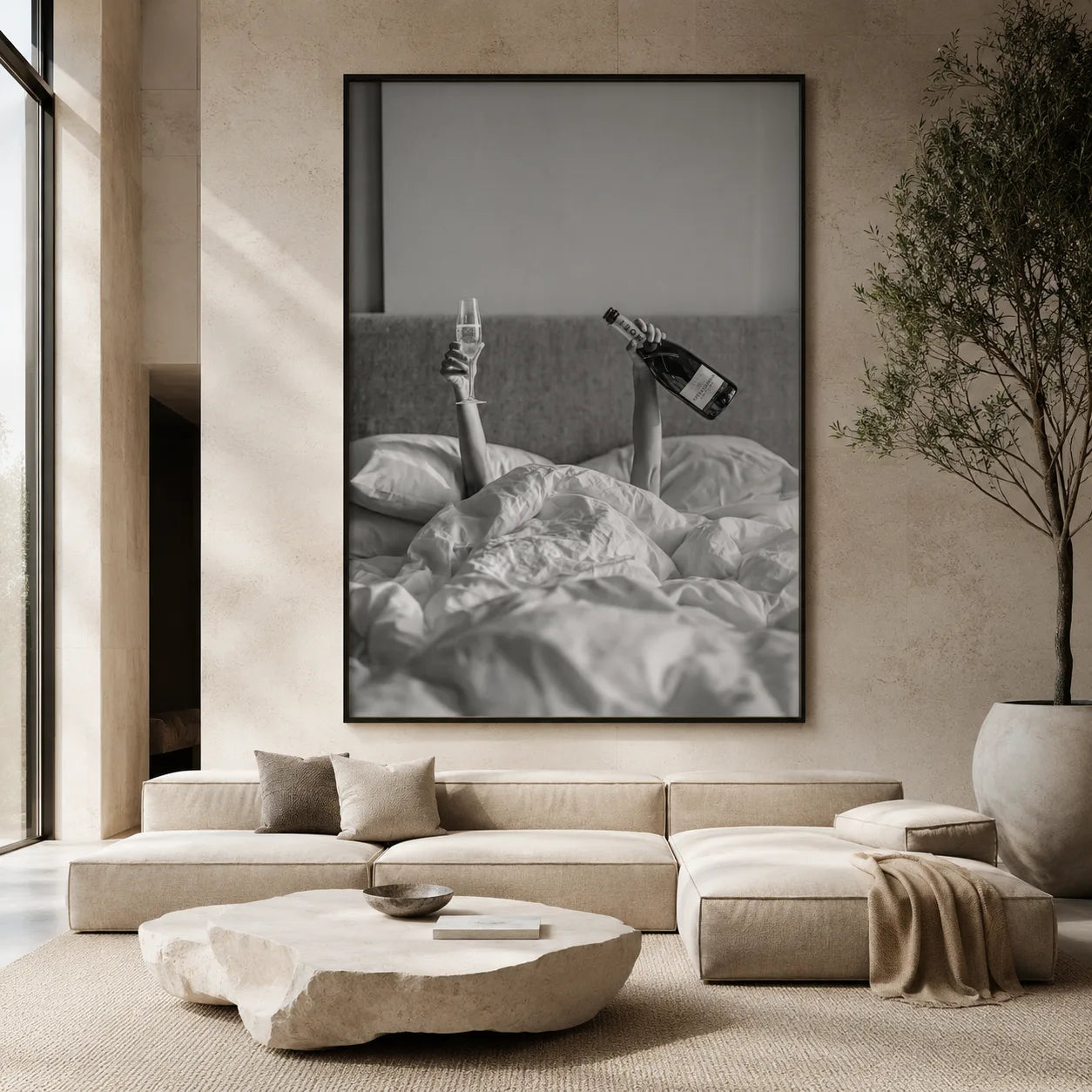 Champagne in Bed Wall Art Decor - Wall Art Decor - close up