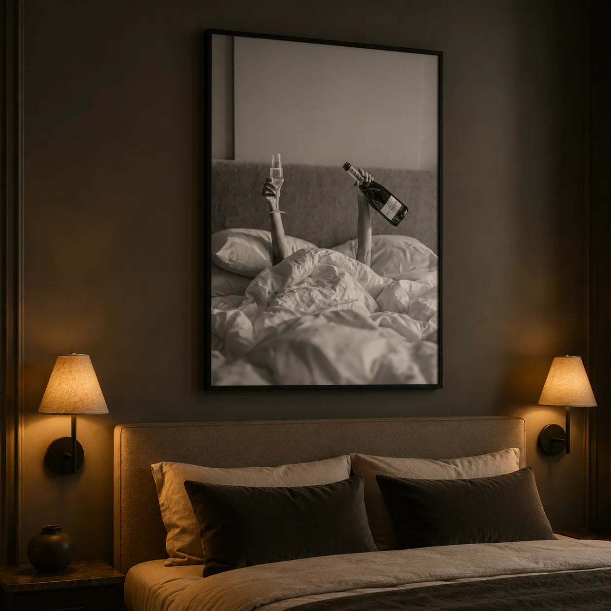 Champagne in Bed Wall Art Decor - Wall Art Decor - lifestyle