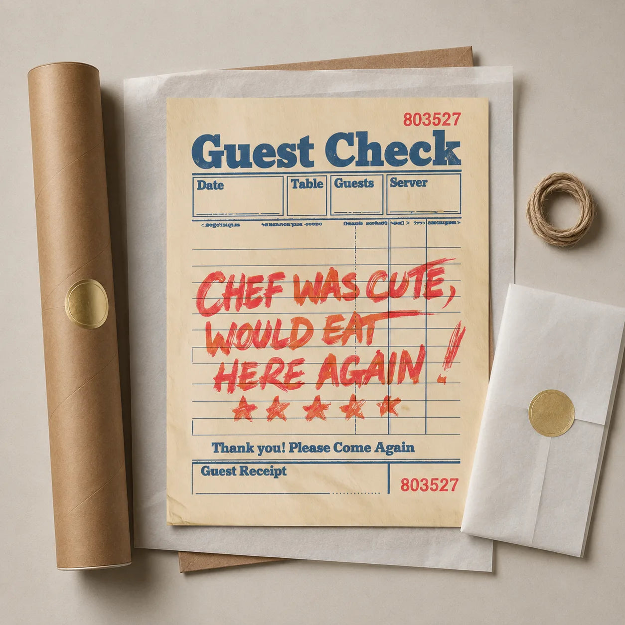 Chef Was Cute Guest Check Wall Art Decor - Wall Art Decor - back view