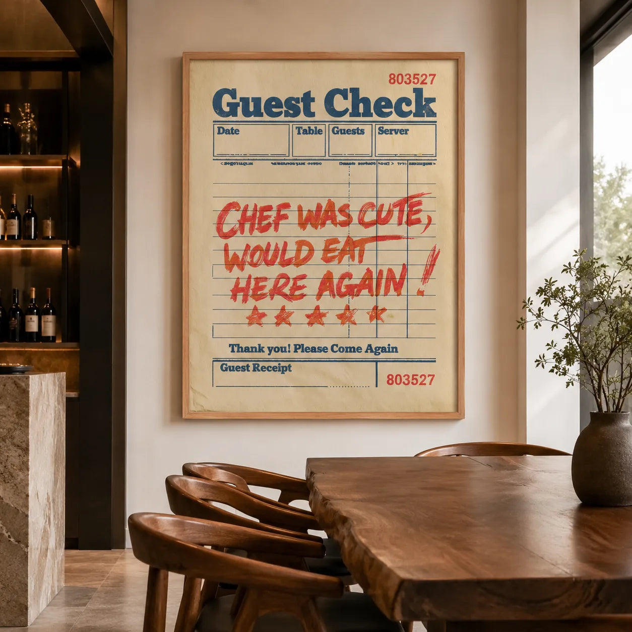 Chef Was Cute Guest Check Wall Art Decor - Wall Art Decor - close up