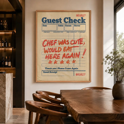 Chef Was Cute Guest Check Wall Art Decor - Wall Art Decor - close up