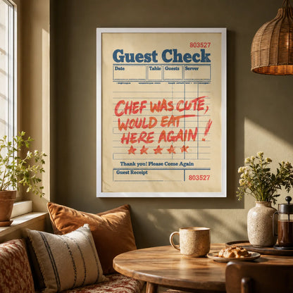 Chef Was Cute Guest Check Wall Art Decor - Wall Art Decor - in use