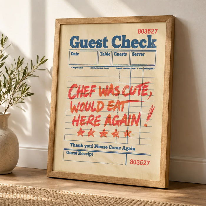 Chef Was Cute Guest Check Wall Art Decor