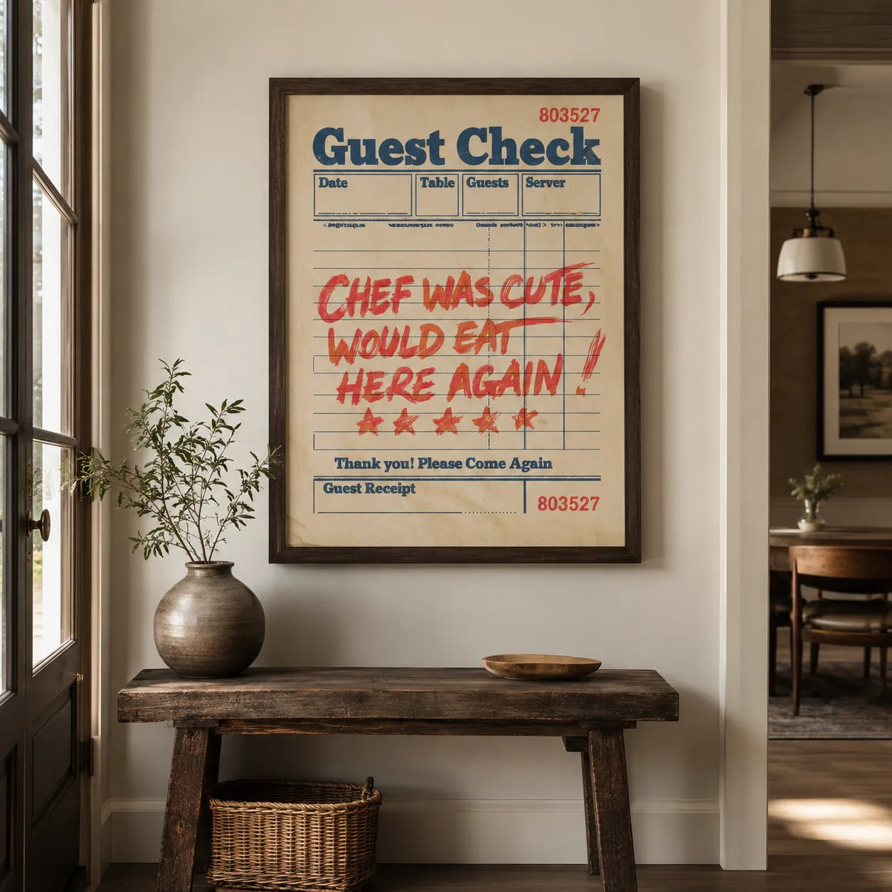 Chef Was Cute Guest Check Wall Art Decor - Wall Art Decor - styled