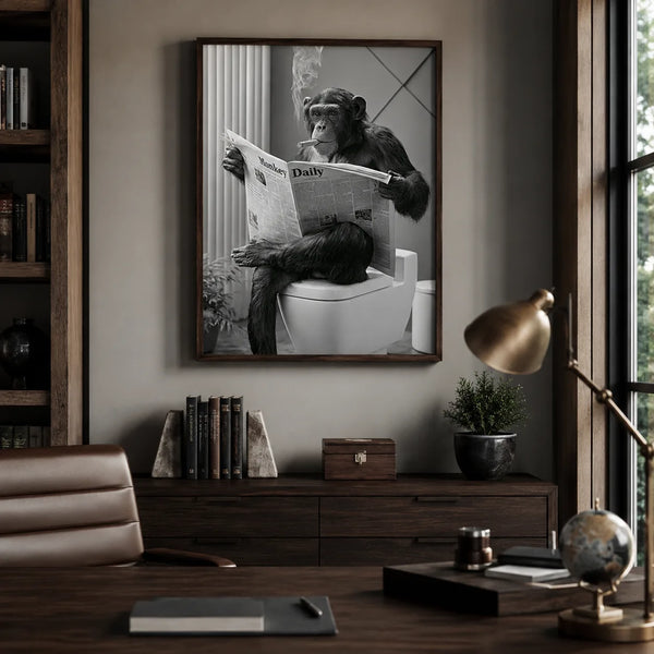 Chimpanzee Reading Newspaper Wall Art Decor