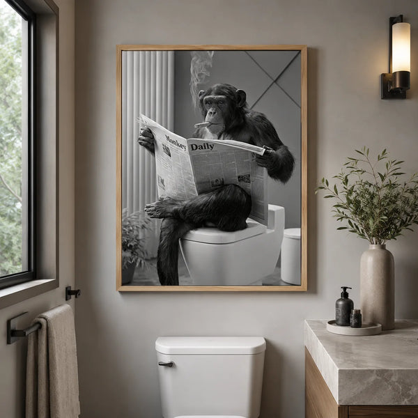 Chimpanzee Reading Newspaper Wall Art Decor