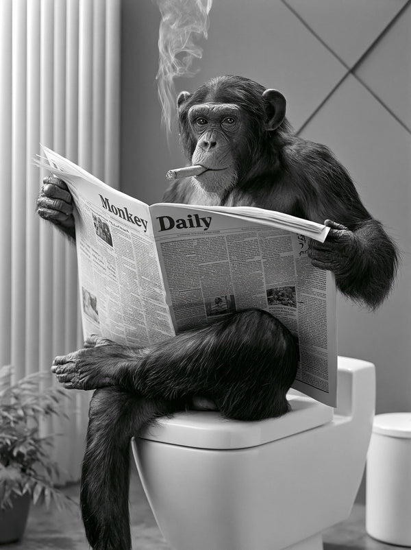 Chimpanzee Reading Newspaper Wall Art Decor