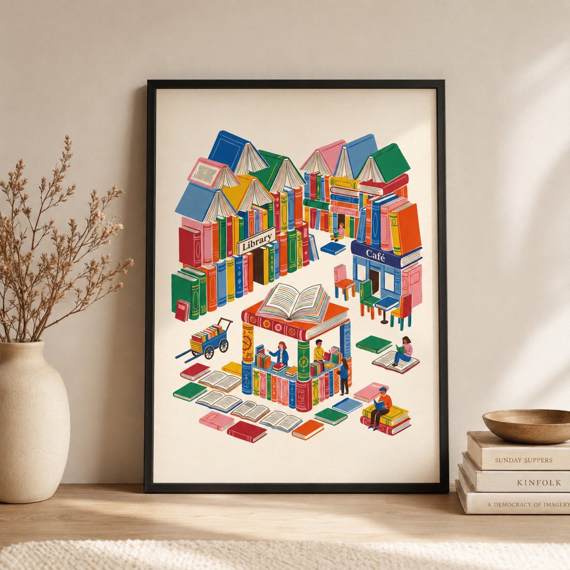 City of Books Reading Village Wall Art Decor preview 2
