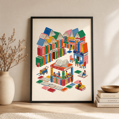 City of Books Reading Village Wall Art Decor preview 2