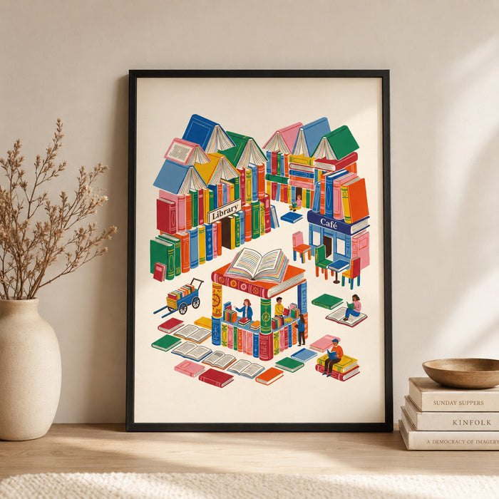 City of Books Reading Village Wall Art Decor