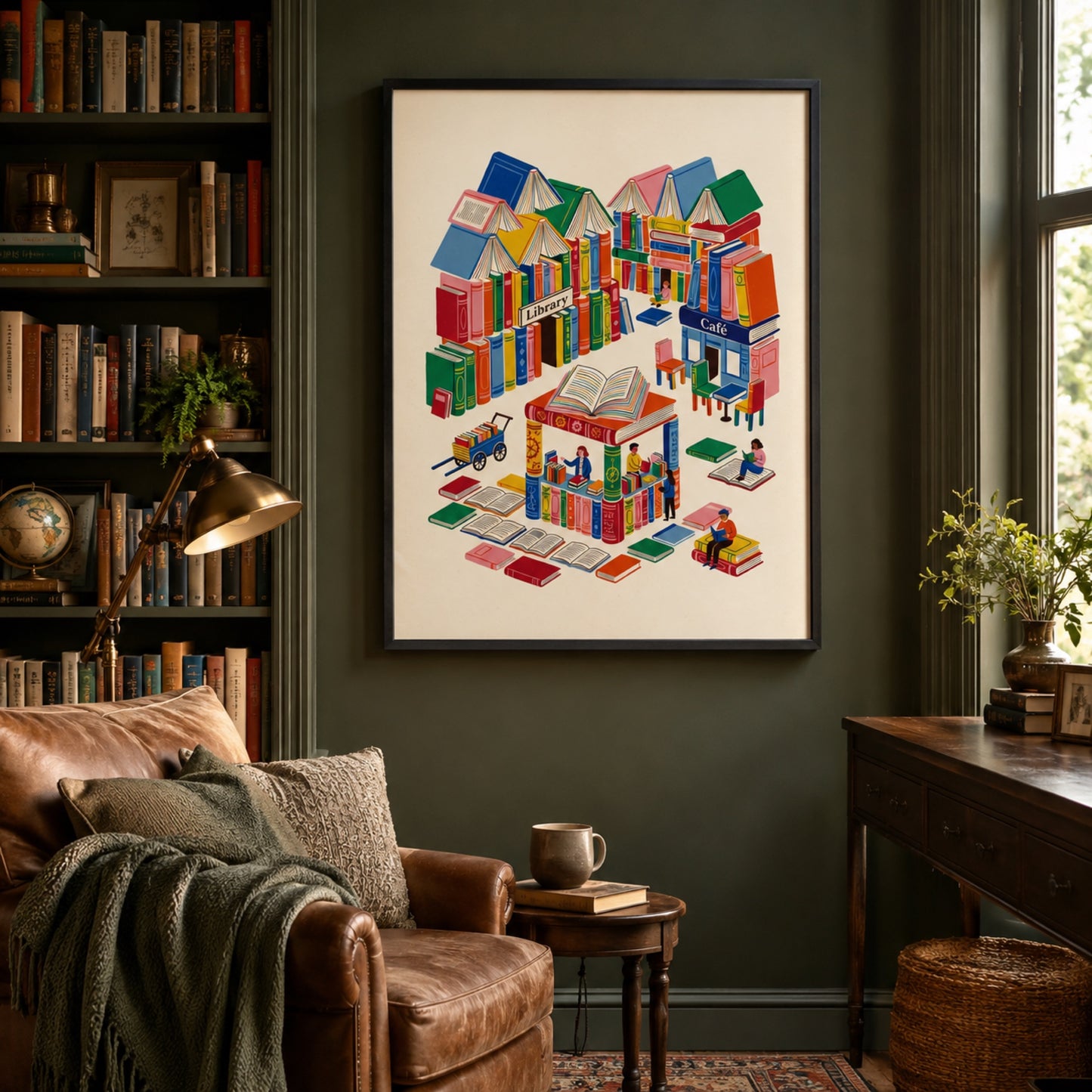 City of Books Reading Village Wall Art Decor preview 3