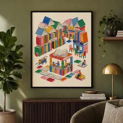 City of Books Reading Village Wall Art Decor preview 4