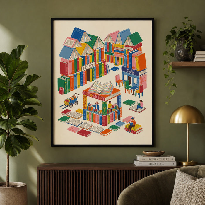 City of Books Reading Village Wall Art Decor