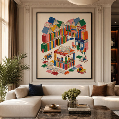 City of Books Reading Village Wall Art Decor preview 6