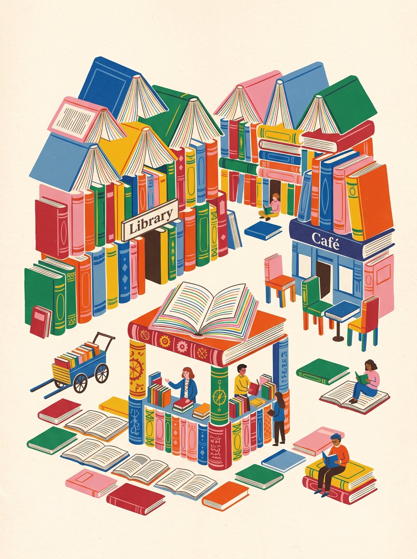 City of Books Reading Village Wall Art Decor