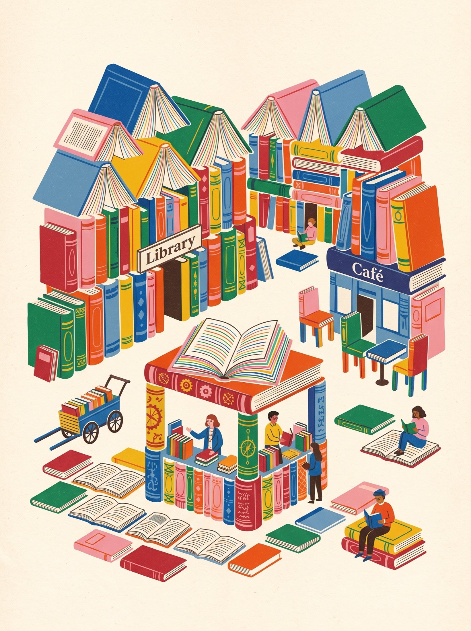 City of Books Reading Village Wall Art Decor