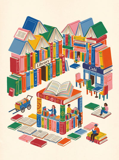 City of Books Reading Village Wall Art Decor