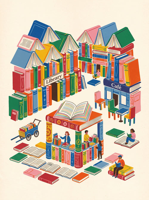 City of Books Reading Village Wall Art Decor
