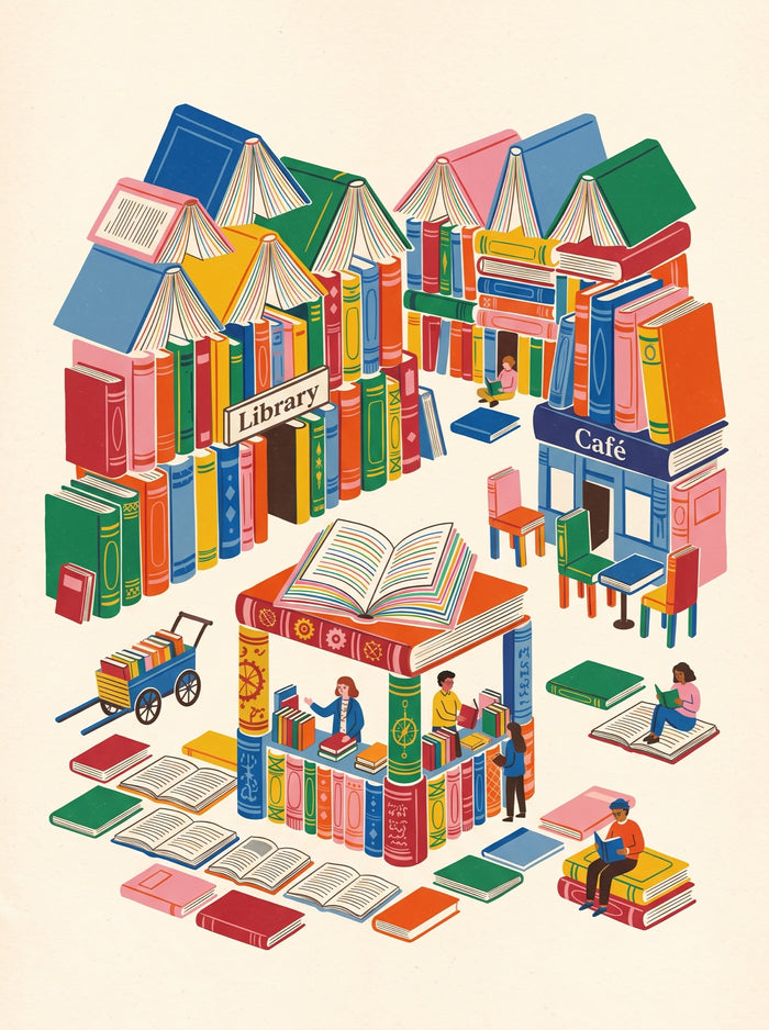 City of Books Reading Village Wall Art Decor