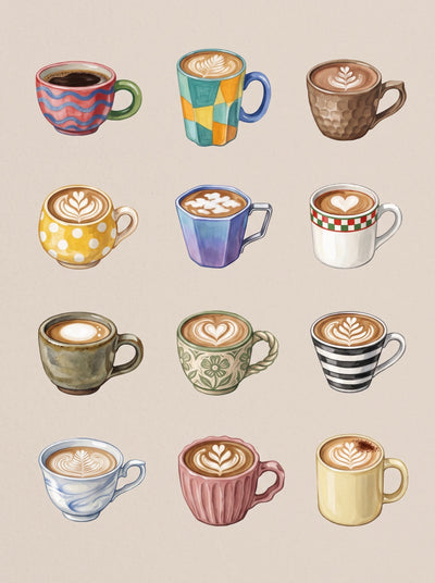 Coffee Cup Collection Wall Art Decor
