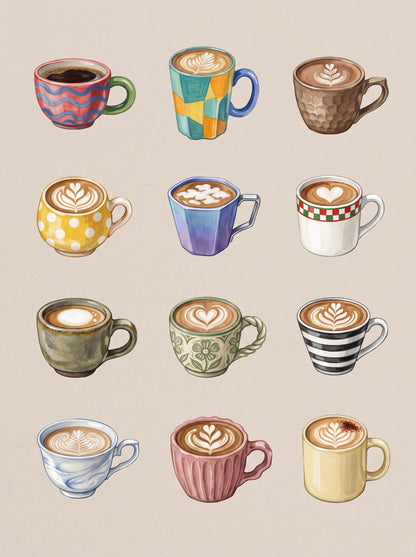 Coffee Cup Collection Wall Art Decor