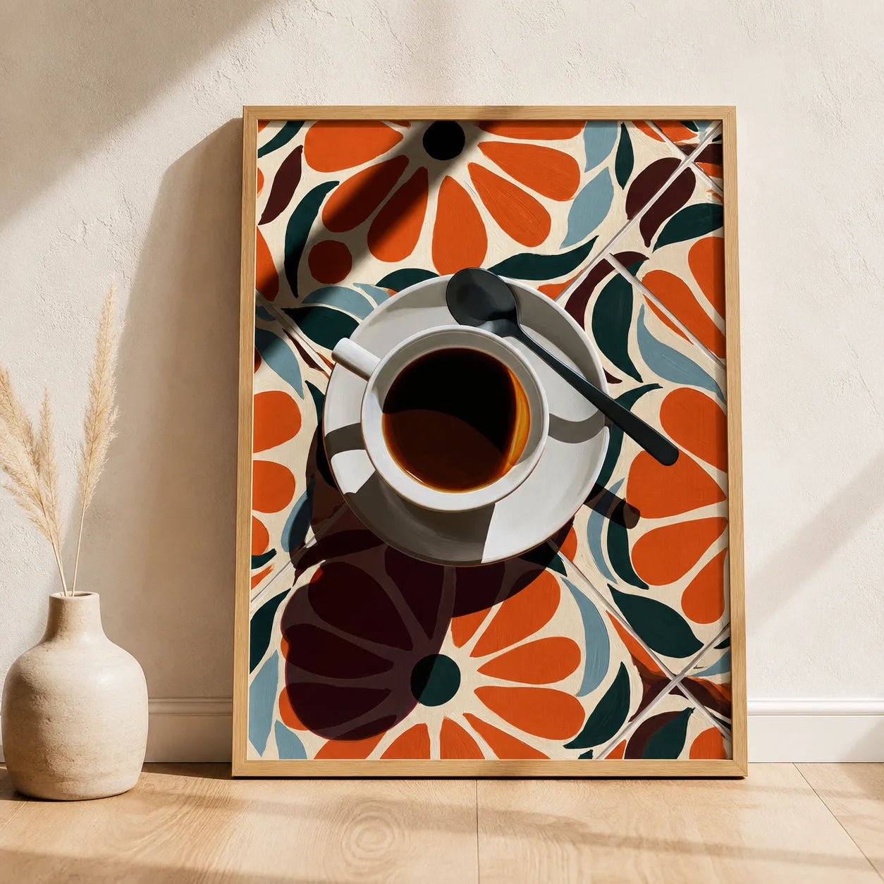 Coffee Cup Floral Wall Art Decor - Wall Art Decor - side view