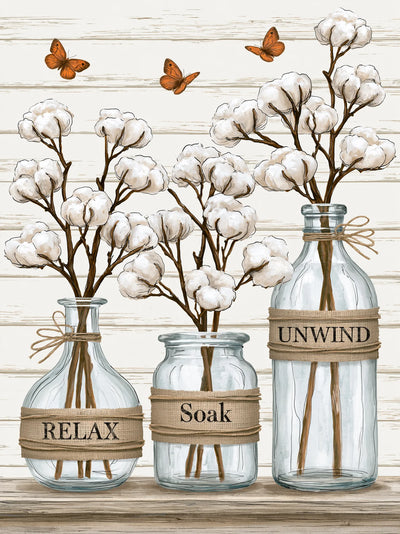 Cotton Bottles Relax Soak Unwind Wall Art Decor