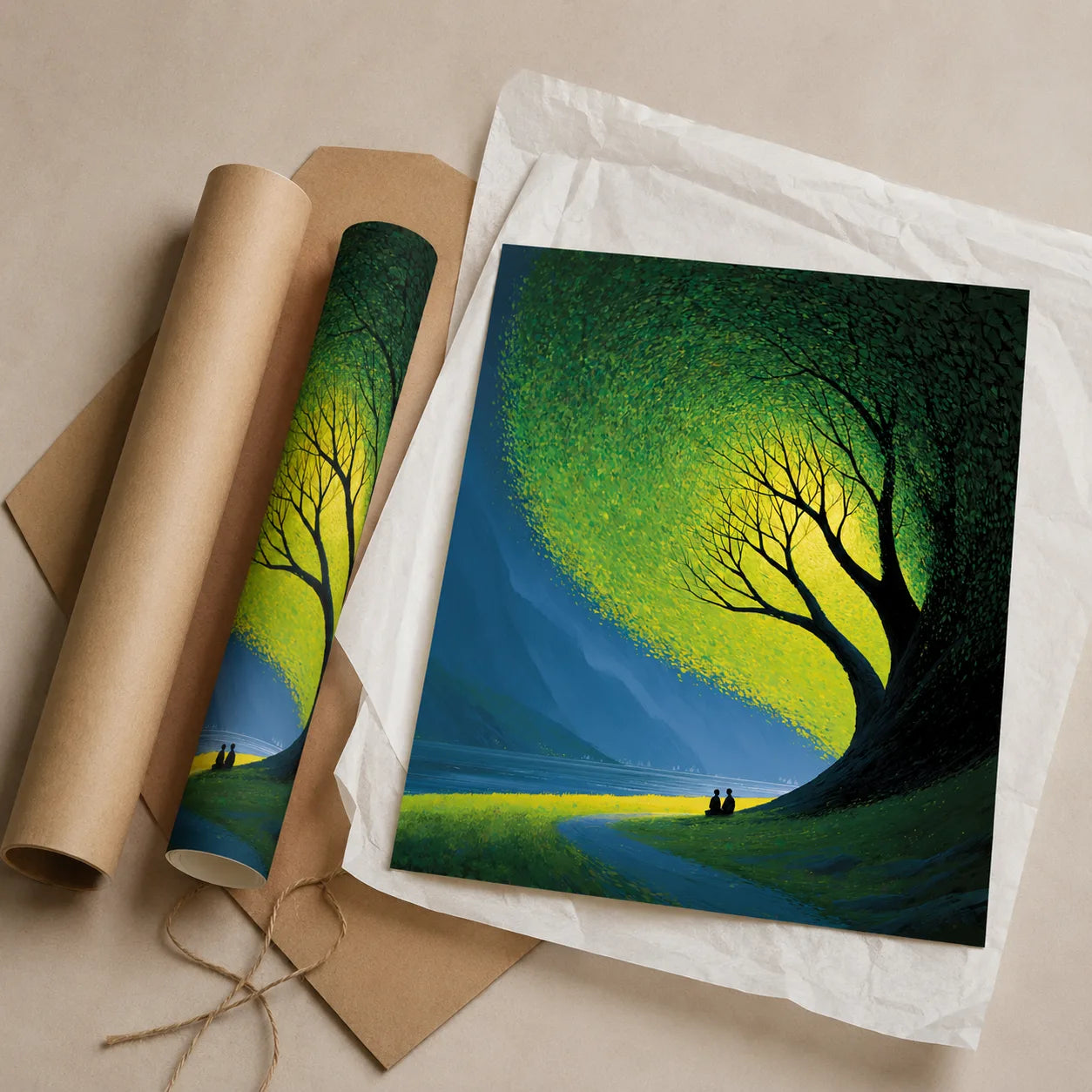 Couple Beneath Glowing Tree Wall Art Decor - Wall Art Decor - back view