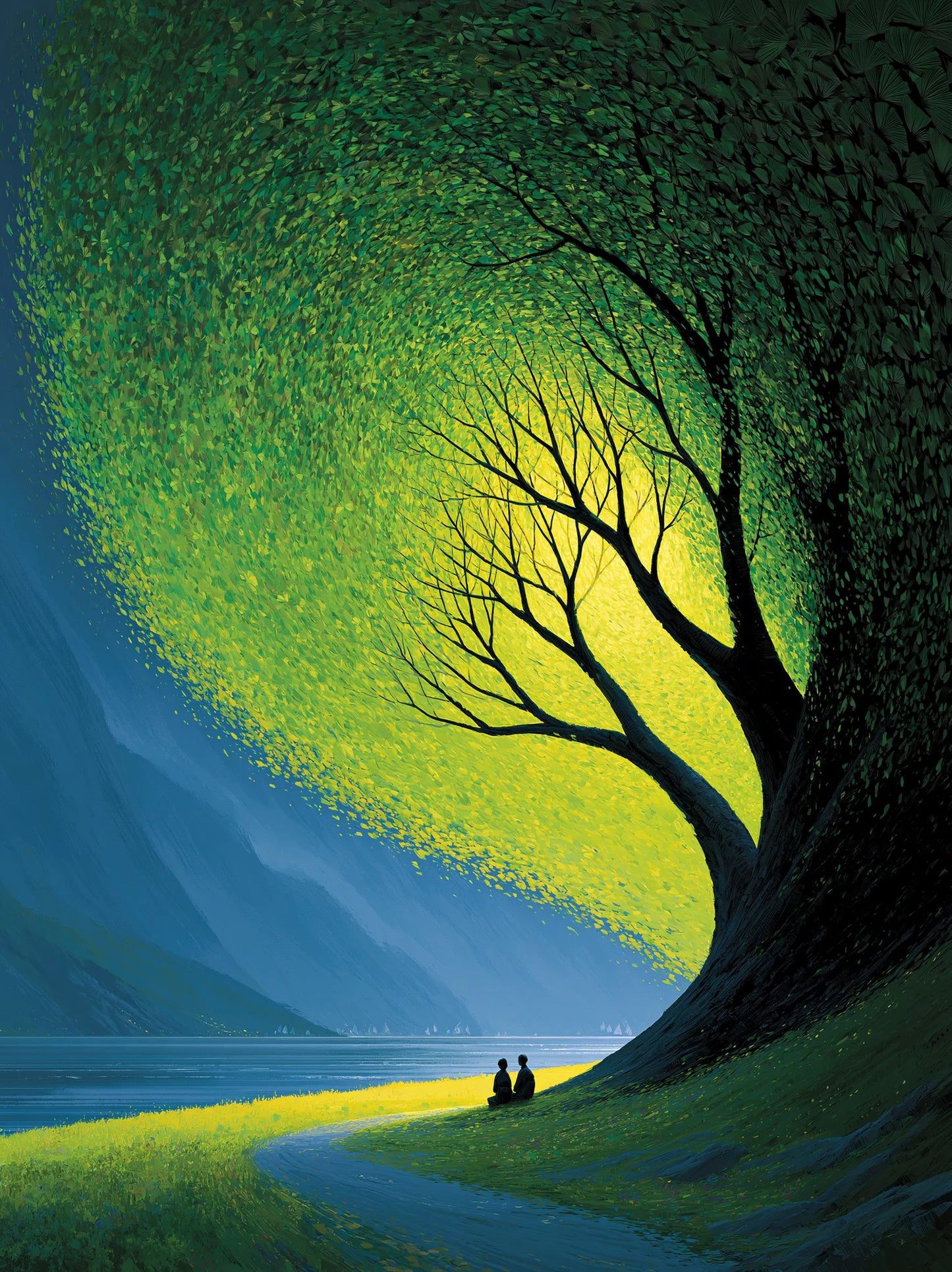 Couple Beneath Glowing Tree Wall Art Decor - Wall Art Decor - front view