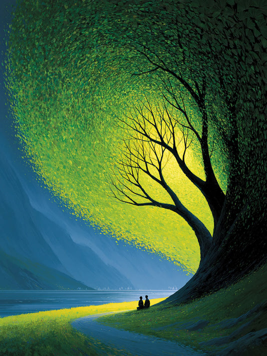 Couple Beneath Glowing Tree Wall Art Decor - Wall Art Decor - front view