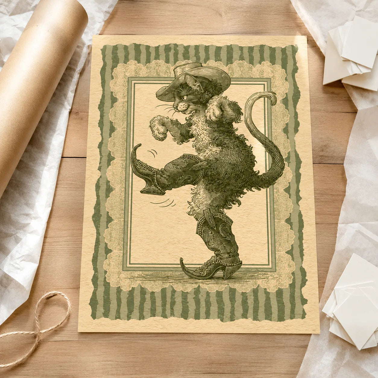 Cowboy Cat Dancing Wall Art Decor - Wall Art Decor - back view