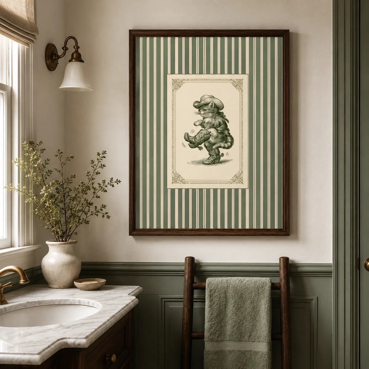 Cowboy Cat Western Wall Art Decor - Wall Art Decor - alternate angle