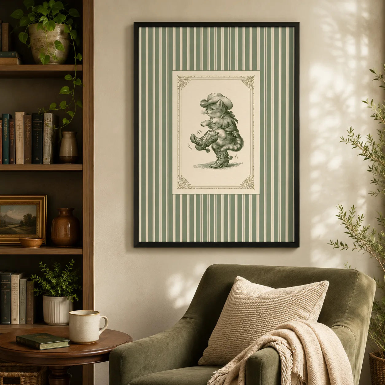 Cowboy Cat Western Wall Art Decor - Wall Art Decor - in use